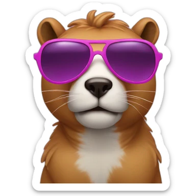 Cappibara with a purple had an pink sunglasses sticker
