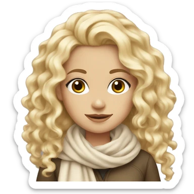 Blonde white girl long curly hair beige scarf  sticker