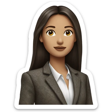 Brunette long straight hair girl in Zara tweed blazer sticker