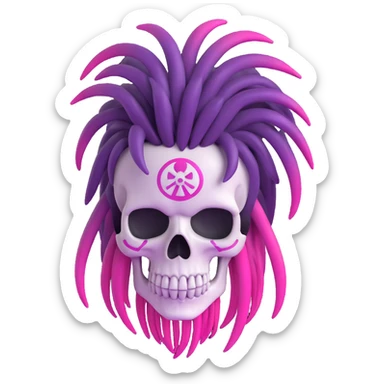 Change the dreadlocks to purple with pink ombre in the original 3D cartoon skull style, no background. sticker