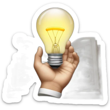 hands holding an architectural plan and a light bulb above sticker