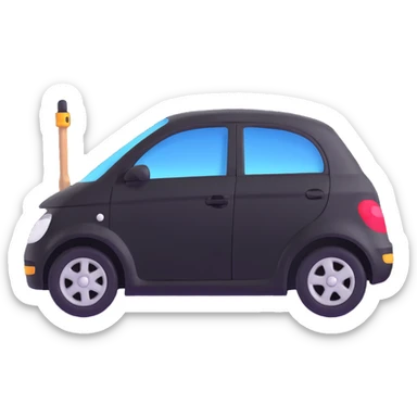 black luxury car door with a clearly visible dent on the bodywork, PDR (Paintless Dent Repair) tools such as rods positioned above the damage, elegant and modern sticker