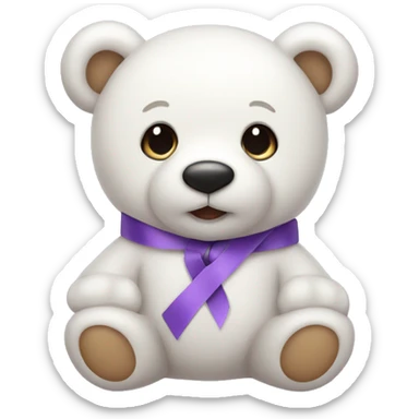 white cute teddy bear with a ribbon around his neck sticker