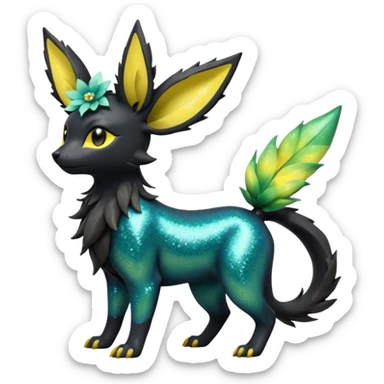 Multicolored sparkly light realistic pretty cool elegant realistic flowery exotic Trico-Bolthund-Electrike-Luxray-Umbreon-Leafeon-hybrid, full body sticker