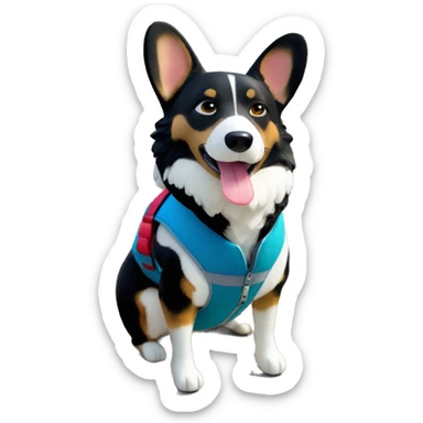Black corgi full body with service dog vest sticker