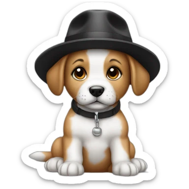 Baby dog with a black hat sticker