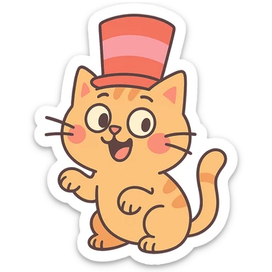pastel toon style cat in a hat sticker