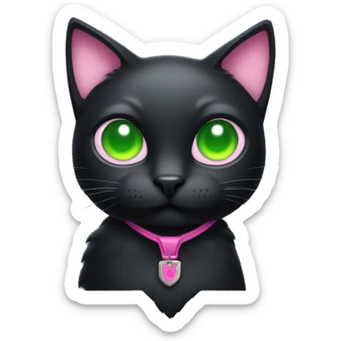 black cat with green eyes with a pink gun sticker