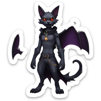 cool edgy anthro fantasy dark-shadow-themed animal vampiric bat-cat-hybrid Fakemon  with a collar full body sticker