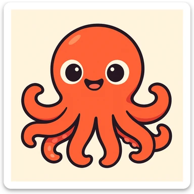cute octopus with a mouth, large eyes, gentle expression, vibrant toon style, clean background sticker