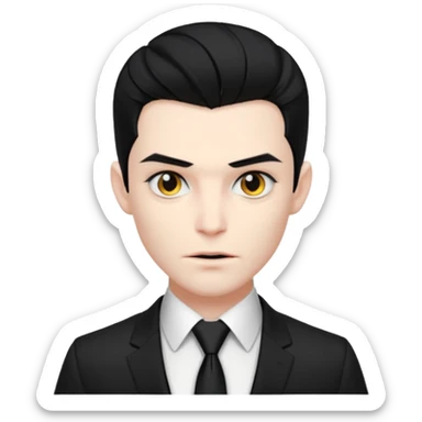 {
      "type": "human",
      "look": "modern vampire, slick hairstyle, dark suit, loosened tie",
      "description": "a modern vampire with a slick hairstyle in a dark suit and loosened tie"
    } sticker