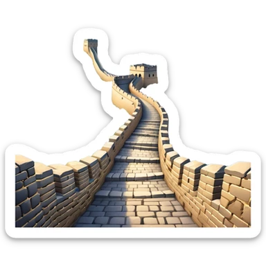 Cinematic Realistic Great Wall of China Landmark Emoji, depicted with ancient stone pathways winding over rugged mountains, watchtowers punctuating the misty landscape, and soft golden sunlight casting dramatic shadows. sticker