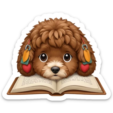 Cozy autumn brown cockapoo and book sticker