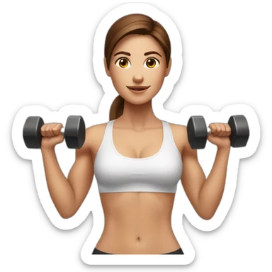White fitness girl with brown hair with dumbbells in their hands sticker