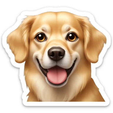 golden dog, something between chihuahua and golden retriever with piked ears and with red nose sticker