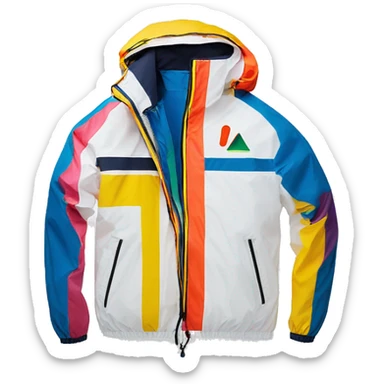 waterproof garment, the most classic and iconic k-way withe the colorful zip the logo etc - without a face just the garment sticker