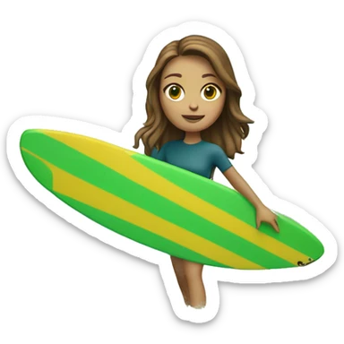 brown hair white girl surfing green yellow surf board in ocean sticker
