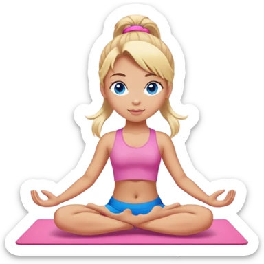 Girl doing pink yoga with blond hair in a pony tail blue eyes tan skin sticker