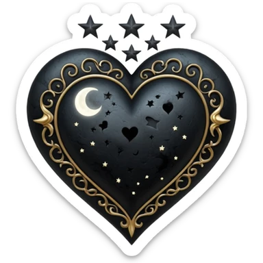 realistic gothic heart with a black moon and stars sticker