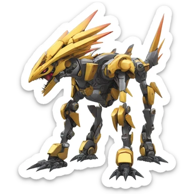 a futuristic mechanical spiky Medabot-raptor-dragon-mecha full body sticker