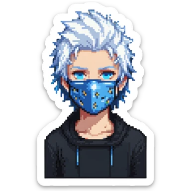 teenager with blue mask, spiky white hair, standing sticker