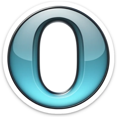 Photo of a 3d made of glass letter "О", black solid background, symmetrical sticker