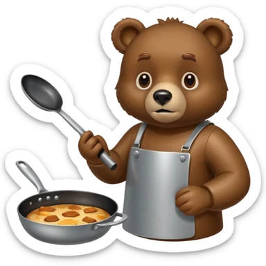 A bear cooking an iphone in a frying pan sticker
