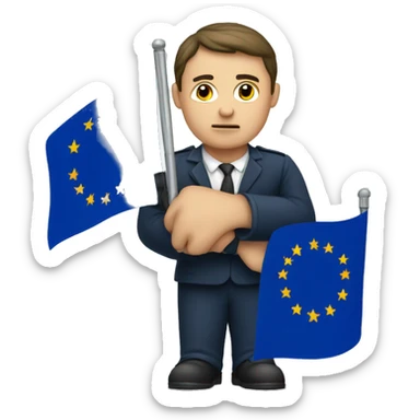 man saying no with European flag sticker