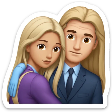 A women being bent over behind a man sticker