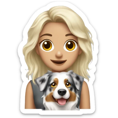 Blonde girl and Merle Australian shepherd sticker