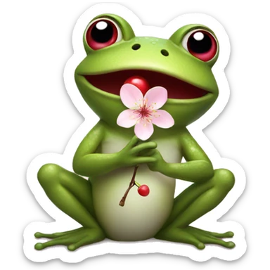 Frog holding a cherry blossom sticker