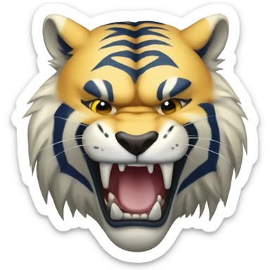 Yellow sabretooth tiger with dark blue stripes sticker