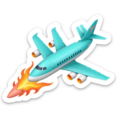 Minimalist flame combined with airplane outline icon, thin contour, monoline vector, premium travel promo emoji, aqua teal and light coral, transparent background, 512x512 sticker