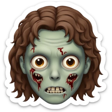 Zombie with lil bit curly medium brown hair sticker