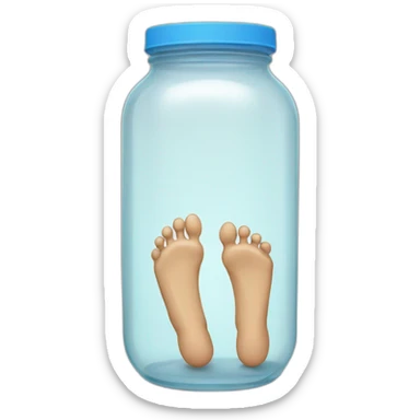 human legs standing on the floor with an ((empty transparent jar)) between them,outside,to the left and to the right,front view sticker