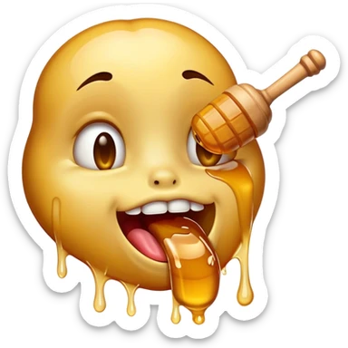 drooling emoji licking honey but the honey is covering its tongue kinda sticker