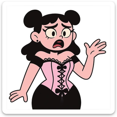 pastel goth corset, pastel pink and black, lace details, cute and dramatic sticker