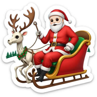 the Grim reaper dressed as Santa with a sleigh and reindeer as skeletons sticker