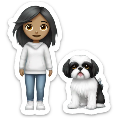 black white shihtzu with girl sticker