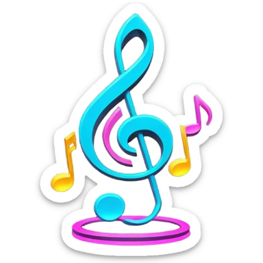 Cyberpunk neon glowing light outline around a black color music note, 3d rendering, isolated  sticker