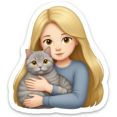 A long-haired girl hugs a Golden Shaded British shorthair sticker