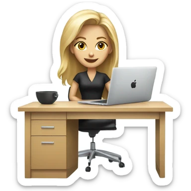 Desk with macbook, pcb european blond with classs sticker