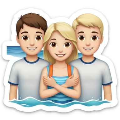 smiling girl with boys at ocean sticker
