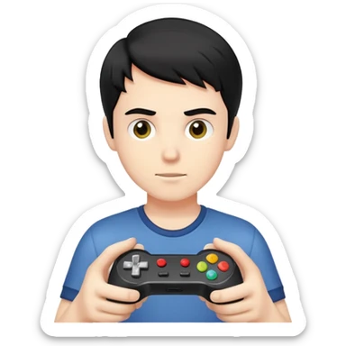 White boy with black hair using a game controller  sticker