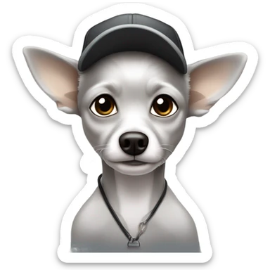 man blue eyes gray hair gray goatee in ball cap holding black longhair chihuahua  sticker