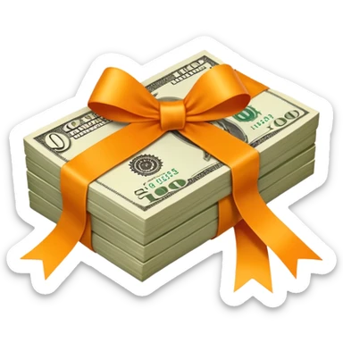 Filed money wrapped with orange ribbo sticker