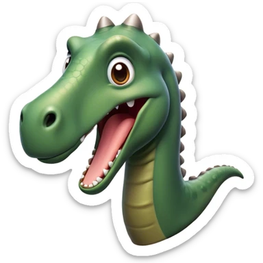 Cinematic Comical Brontosaurus Portrait Emoji, Head tilted dramatically with an exaggeratedly shocked expression, featuring a towering, robust body with a long, graceful neck and wide, comically expressive eyes full of playful disbelief, Simplified yet hilariously expressive features, highly detailed, glowing with a slightly sassy ancient glow, high shine, dramatic yet playful, stylized with an air of cheeky dinosaur mischief, soft glowing outline, capturing the essence of a meme-worthy Brontosaurus that looks ready to lumber its way into viral fame! sticker