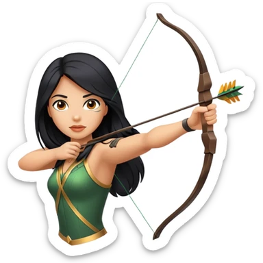 woman tanned long black hair, shooting arrow  sticker