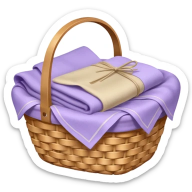 Basket of beige linens and lavender sticker