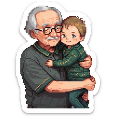 small kid hugging their granddad, warm and affectionate sticker